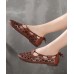 Chocolate Flat Shoes Cowhide Leather Vintage Hollow Out Flats