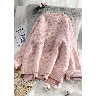Aesthetic pink crane tops low high design casual spring knit tops