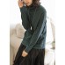 Pullover blackish green knit sweat tops casual high neck knitted pullover