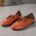 Khaki Flat Feet Shoes Cowhide Leather Boho Splicing Flat Shoes For Women