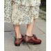 Red Flat Shoes Cowhide Leather Fashion Splicing Flat Shoes