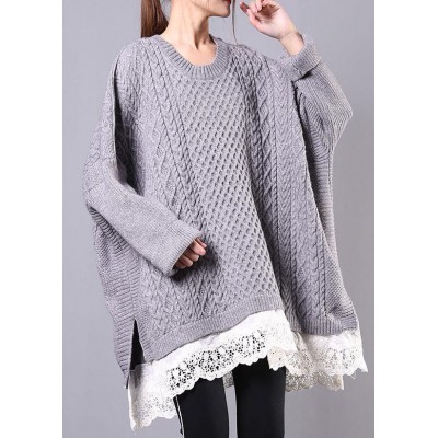 Chunky gray sweaters plus size clothing o neck Batwing Sleeve knit tops