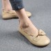 Elegant Chocolate Bow Cowhide Flat Shoes For Women