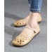 Cowhide Chocolate Leather Flat Shoes For Women Hollow Out Flat Shoes