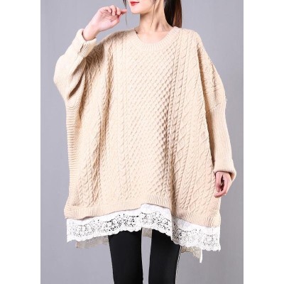 Winter beige knit top silhouette o neck Batwing Sleeve plus size clothing knitwear