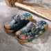 Unique Embossed Platform Slippers Shoes Blue Cowhide Leather