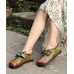 Red Flat Shoes Cowhide Leather Fashion Splicing Flat Shoes