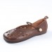 Cowhide Chocolate Leather Flat Shoes For Women Hollow Out Flat Shoes