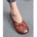 Elegant Chocolate Bow Cowhide Flat Shoes For Women