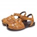 Fitted Flat Sandals Brown Cowhide Leather