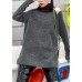 Pullover patchwork gray knitwear plus size clothing high neck knit tops